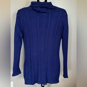 Women’s Long Slim Fitted Turtleneck Cable Knit Long Sleeve Sweater Large Blue